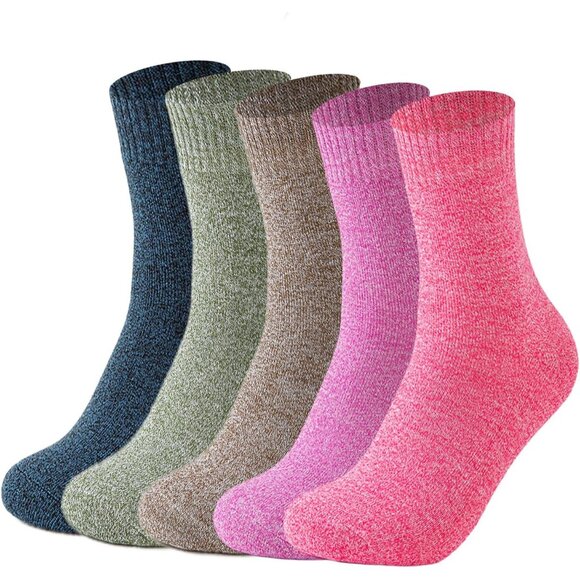 Multicolor Wool Sock for Women  5 Pairs Warm Cozy Thermal Winter Boot Socks 5-10 - Picture 1 of 6
